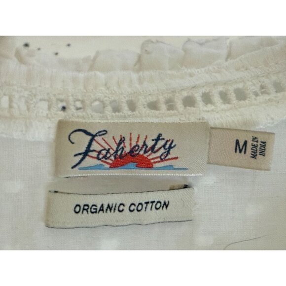 Faherty Womens Organic Cotton White Blouse M Ruffle Trim Button-Down Long Sleeve - Picture 4 of 7